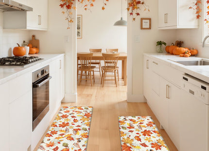SHACOS Fall Anti Fatigue Kitchen Mats Orange Maple & Acorn 17x27.5+17x47