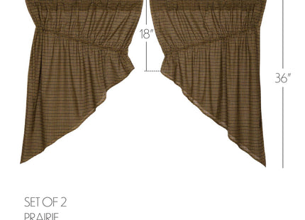 Tea Cabin Rustic 36"x36"x18" Green Plaid Prairie Swag Pair Rod Pocket Cotton Drawstring Ties Kitchen Window Curtains