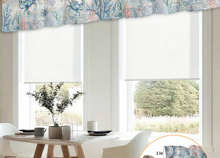 Rullikatlyi Blue Coastal Crab Curtain Valances for Windows, Summer Beach Kitchen Valance Window Treatments Panel 2 Pack, Nautical Starfish Rod Pocket Short Curtains for Bathroom Bedroom 54 x 18 Inch