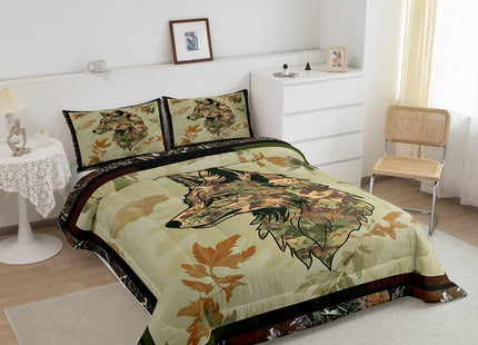 Wolf Bedding Set Twin For Boys Woodland Camo Hunting Comforter Set Army Green Tree Branches Camouflage Wild Animal Quilt Comforter For Adults Men,Botanical Leaves Rustic Duvet 1 Pillow Case
