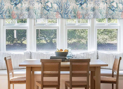 Rullikatlyi Blue Coastal Crab Curtain Valances for Windows, Summer Beach Kitchen Valance Window Treatments Panel 2 Pack, Nautical Starfish Rod Pocket Short Curtains for Bathroom Bedroom 54 x 18 Inch