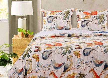 Greenland Home Willow Novelty Forest Animals Reversible Quilt Set, 3-Piece Full/Queen, Natural