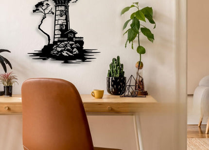 LIYOUYA Lighthouse Metal Wall Decor - Nautical Sea View Room Decor Black Wall Art Home Decor for Living Room, Bedroom, Dining Room, Porch (Black)