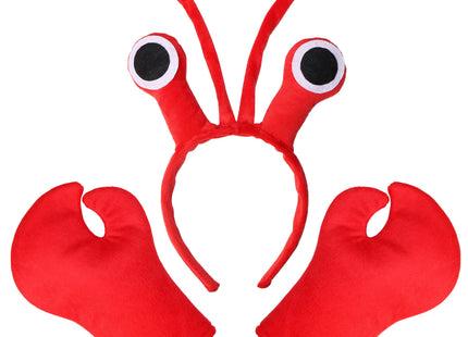 Crawfish Headband Lobster Claw Gloves, Sea Ocean Costume Accessory Red