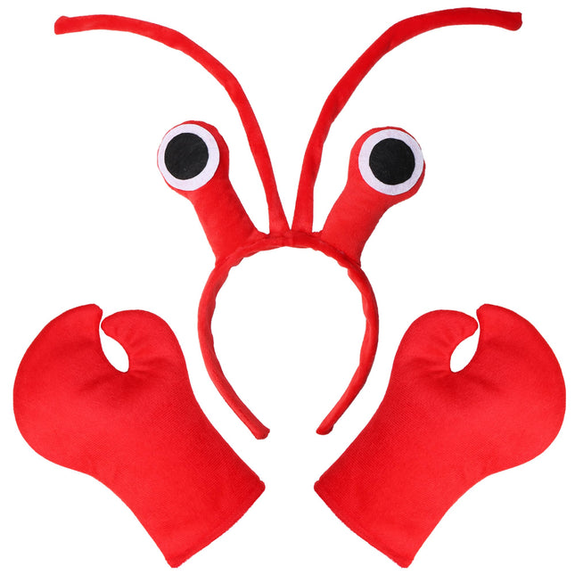 Crawfish Headband Lobster Claw Gloves, Sea Ocean Costume Accessory Red
