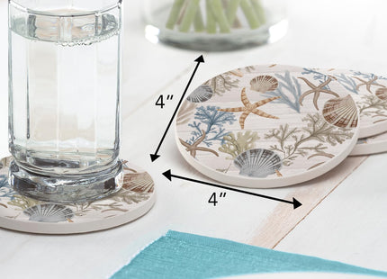 Thirstystone Starfish & Shells 4 Pack Round Absorbent Stone Coasters