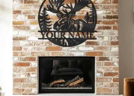 Personalized Metal Moose Sign, Moose Wall Art Decor, Hunter and Hunting Gift, Custom Cabin Name Sign, Man Cave Decor, Housewarming (Style-4)