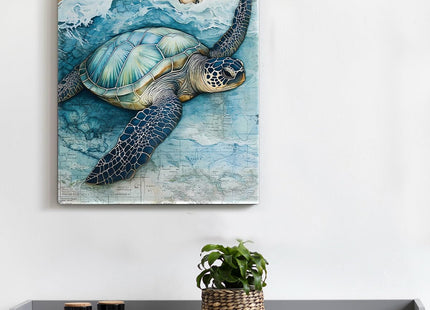 Coastal Sea Turtle Decor Ocean Nautical Canvas Wall Art Print Framed