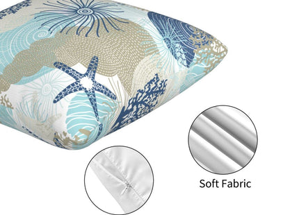 Poream Beach Ocean Starfish Seashell Nautical Coastal Farmhouse Throw Pillow Covers 18x18 Pillow Case Soft Pillowcase Cushion Covers Set of 2 for Sofa Bed Bedroom Car Chair Living Room Home Decor