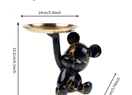 Coniuty Key Holder Bowl Tray For Office Desk, Decorative Animal Bear Sculpture Home Decor Statue, Storage Tray For Entryway Table (Black & Gold)