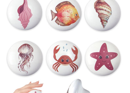 Lasyman Set of 6 Ceramic Fish Shell Starfish Coastal Beach Cabinet Dresser Knobs Drawer Pull Octopus Door Handle 1.5 X 1.5 Inches