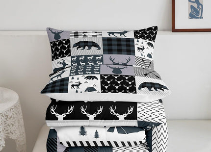 Feelyou Rustic Deer Bear Comforter Set Full, Camping Hunting Comforter Set for Kids Western Farmhouse Comforter Bear Antler Silhouette Duvet Set Breathable Quilt Set 3Pcs