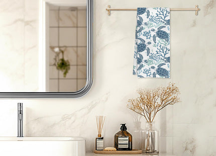 HUGANE Coral Sea Turtle Coastal Kitchen Towels, Navy Blue Beach Hand Towels for Bathroom, Blue Ocean Animal Beachy Nautical Dish Tea Towels for Kitchen Decor, 16x24 Inches
