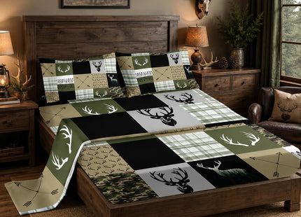 Nttopship Hunting Camo 4 Pieces Bed Sheet Sets Full Size Deer Hunting Camo Bedding Sets with 16" Deep Pockets Hunt Deer Bedroom Decor,Bedding Set 4 PCS(1 Fitted+1 Flat+2 Pillowcases)