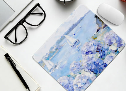 Cz tulip Summer Oil Painting Hydrangea Sailboat Mouse Pad,Summer Coastal Ocean Landscape Desk Mat,Aesthetic Blue Flower Gaming Mousepad for Office Home Laptop,Nautical Summer Desk Decor,10.2x8.2Inch