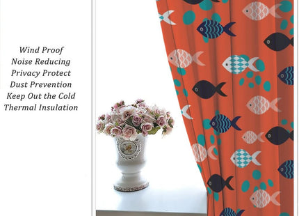 INSFBRB Watercolor Nautical Fish Rod Pocket Blackout Curtains for Living Room,Room Darkening Abstract Boho Retro Sea Animal Swiming Fish Window Curtains,