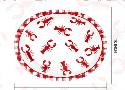 Greencian 50Pcs Crawfish Boil Red Grid Large Oval Paper Plate 12 x 10 Inch