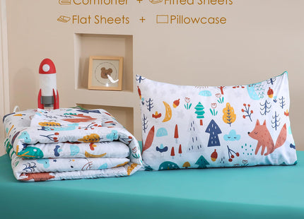 Homilay Toddler Size Cute Fox Comforter Set for Kids, Toddler, Boys&Girls, 4 Pieces Bed-in-a-Bag Bedding Set, All Season Ultra Soft Oeko TEX Sheets Set with Comforter, (Forest)