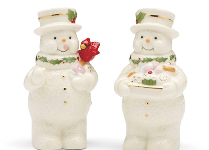 Lenox Happy Holly Christmas Snowmen Salt and Pepper Shaker Set