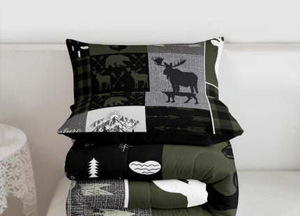Hunting Rustic Lodge Duvet Insert Queen, Deer Bear Patchwork Comforter Set