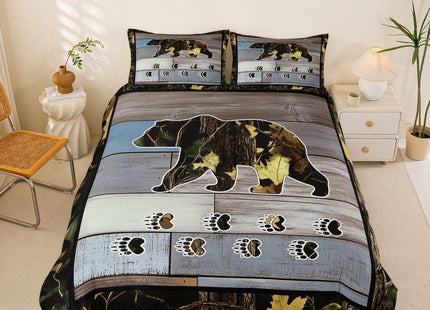 Erosebridal Kids Rustic Bear Duvet Cover for Boys Twin Farmhouse Barn Door Camo Bedding Set Camouflage Hunting Comforter Cover for Men Woodland Animal Bedspread Cover 1 Pillow Case Blue Gray Green