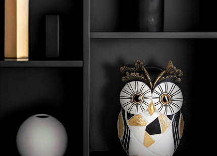 Modern Black White Owl Statue Gold Accent Owl Figurine Home Office Decor