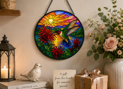 Hummingbird Stained Glass Suncatcher Window Hanging