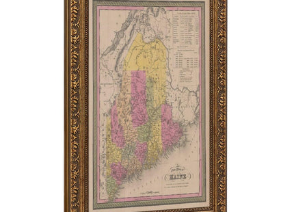 YFET A New Map of Maine, 1846 Rustic Map Decor Poster Wall Art