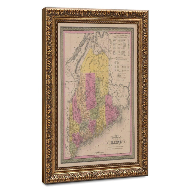 YFET A New Map of Maine, 1846 Rustic Map Decor Poster Wall Art