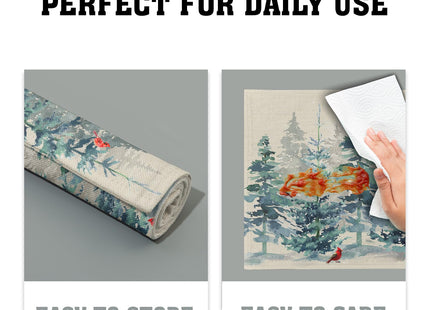 Winter Forest Tree Placemats Set of 4，Pine Tree Christmas Red Bird Heat Resistant Non Slip Place Mats Cotton Linen Tablemats for Dining Table Kitchen Decor 18 x 12 Inch