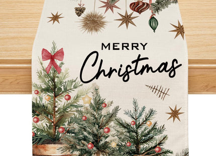 Christmas Table Runner, Xmas Trees Merry Christmas Runner for Table Holly Pine Cone Seasonal Winter New Year Holiday Home Party Decor Festival Decorations 13x36 Inch