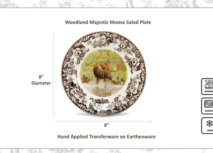 Spode Woodland Majestic Moose 8-Inch Salad Plate - Woodland Animal Design, Made in England, Festive Fine Earthenware for Holiday Table Settings, Dishwasher, Microwave & Warm Oven Safe to 225°F