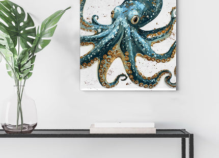 Nautical Octopus Canvas Wall Art Octopus Ocean Theme Print Poster Coastal Framed Picture Painting for Home Beach House Bedroom Wall Decor 8x10 Inch