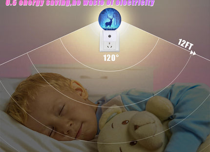 GANTINIR Deer Pine Tree Night Light Foggy Forest Night Lights LED Lamp Round Plug into Wall Nightlight with Dusk to Dawn Sensor Home Hallway Stairway Kitchen Decor
