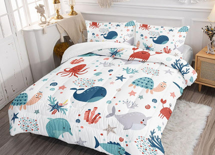 XYNHML Kids Turtle Comforter Set Full Beach Theme Dolphin Starfish Seaweed Bedding Set Sea Animal Octopus Reptile Bed Set with 2 Pillowcases for Boys Girls Room Decor