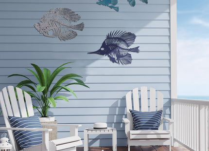 Zhengmy 3 Pcs Metal Fish Wall Art, Fishing Wall Decor, Various Color