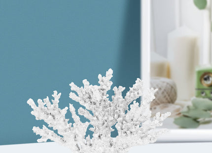 STOBAZA Coral Resin Sculpture 13.4 Inch Faux White Coral Ornament Coastal Tabletop Decor for Living Room Office Accent