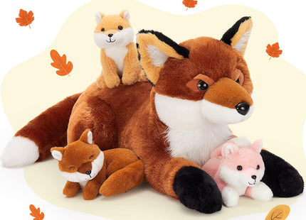 BENINY 4 Pcs Fox Stuffed Animal Set, 22 Inch Mommy Fox with 3 Babies