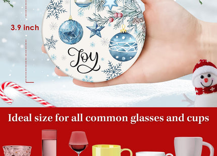 Bribay Christmas Coasters for Drinks, Set of 6 Ceramic Stone Snowflake