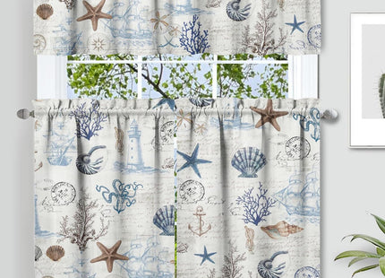 qwpmvhsak Ocean Kitchen Curtains Valance Set of 3,Summer Nautical Themed Kitchen Decor,Suitable for Home Interior Design,Farmhouse Style Kitchen Curtain and Valance Set,Short Curtain