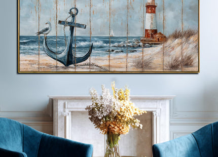 Bird Wall Decor,Beach Wall Art For Living Room, Lighthouse Large Framed Canvas Coastal Pictures Arts for Walls,Blue Poster Prints for Home Office 29"x58"