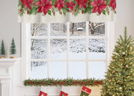 Merry Christmas Red Poinsettia Kitchen Curtain Valance, Window Curtain Valance Rod Pocket, 1 Panel Small Valances Window Treatment for Bathroom Living Room Cafe (54x18in Green Pine Tree Leaves)