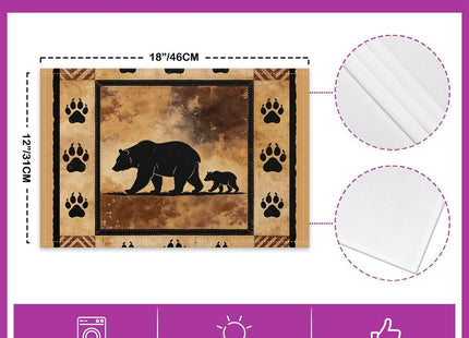 Cute Bear Table Place Mats Wild Animal jejeloiu Placemats Nature Wildlife Bear Washable Fabric Decoration Table Mats Placemat Lodge Western Farmhouse Table Mats for Kitchen Decor Bedroom 18"x12"