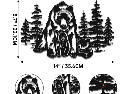 Slickss Bear Metal Wall Art, Mother Cubs Forest Cabin Decor