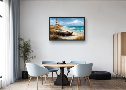 Glocmna Large Ocean Lighthouse Wall Art for Living Room Beach Coastal Scenery Wall Decor summer nautical Seascape Canvas Pictures Painting Print Framed Artwork Decorations for Bedroom Home Gifts 24"x36"
