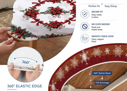 YOPINCO 54 Inch Round Christmas Tablecloth, Holly Poinsettia Holiday Table Cover, Water Resistant Polyester Tablecloth for 45-50 Inch Round Dining Tables, Stain Resistant Christmas Decor