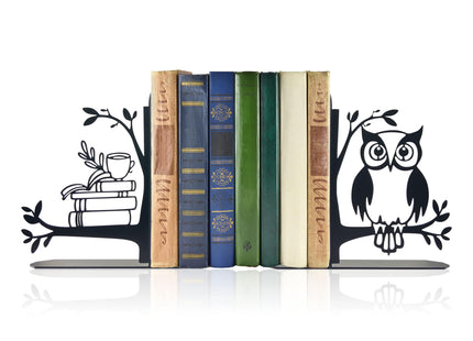 Metal Black Owl and Books Bookends Cute Owl Book Ends for Shelves