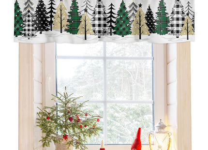 T&H XHome Christmas Valances for Kitchen Windows, Grey Sky Buffalo Plaid Xmas Tree Forest Valance Rod Pocket Window Curtain for Bathroom Cafe Basement, Farmhouse Small Window Treatment, 54" W x 18" L