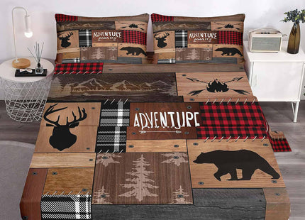 LUVIVIHOME 4PCS Deer Sheets Set, Queen Bed Sheets, Moose Elk Wildlife Fall Woodland Animal Lodge Cabin Farmhouse Rustic Bedding Set Hunting Gifts for Men, 1 Fitted Sheet & 1 Flat Sheet & 2 Pillowcases