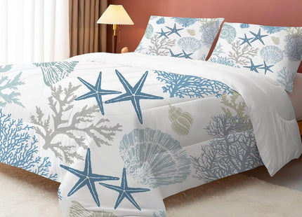 FUYEUN Coastal Comforter Set Twin Size Nautical Bedding for Kids Men Women, Beach Starfish Shell Quilt Bedroom Decor 1 Comforter 1 Pillowcase